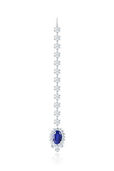 White Finish Zirconia & Blue Sapphire Stone Maangtikka In Sterling Silver