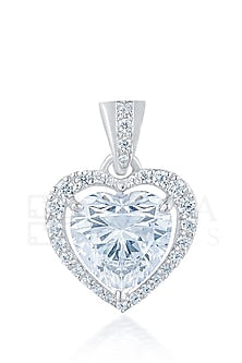 White Finish Heart-Cut Diamond Pendant In Sterling Silver