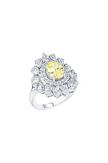 White Finish Oval-Shaped Yellow Diamond Ring In Sterling Silver