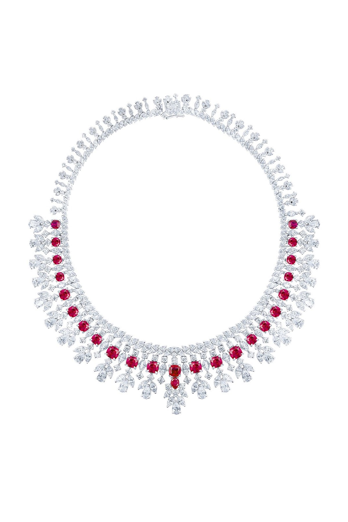 White Finish Ruby Stone & Zirconia Necklace In Sterling Silver
