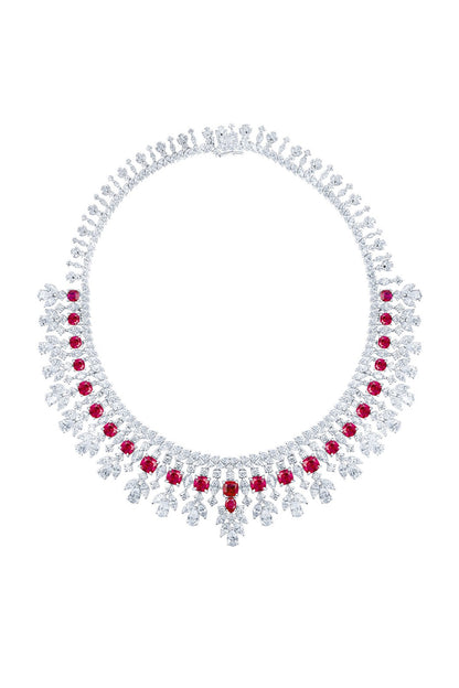 White Finish Ruby Stone & Zirconia Necklace In Sterling Silver