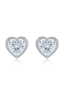 White Finish Zirconia Handcrafted Heart Stud Earrings In Sterling Silver