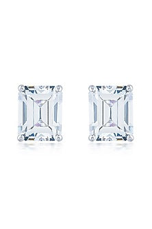 White Finish Zirconia Handcrafted Stud Earrings In Sterling Silver