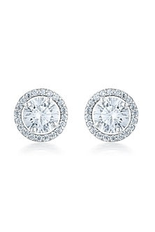 White Finish Zirconia Handcrafted Stud Earrings In Sterling Silver