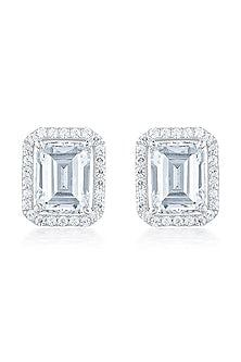 White Finish Zirconia Handcrafted Stud Earrings In Sterling Silver