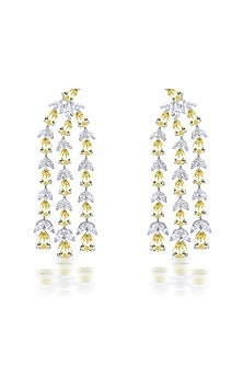 White Finish Zirconia & Yellow Sapphire Stone Dangler Earrings In Sterling Silver