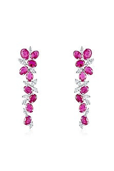 White Finish Zirconia & Ruby Stone Handcrafted Dangler Earrings In Sterling Silver