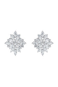 White Finish Multi-Cut Zirconia Stud Earrings In Sterling Silver
