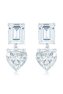 White Finish Heart-Shaped Zirconia Handcrafted Stud Earrings In Sterling Silver