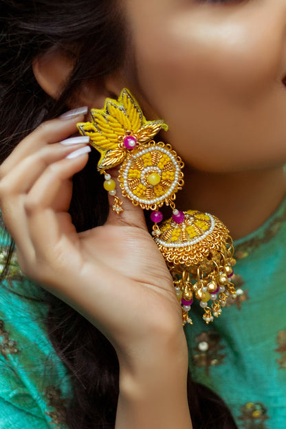 Embroidered Lotus Jhumkas 