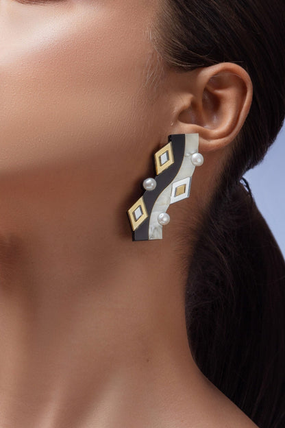 Moire Colorblock Geometric Pattern Stud Earrings 