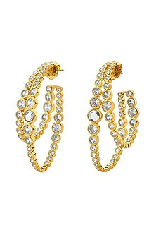 Gold Plated CZ & Mirror Double Layered Hoop Earrings