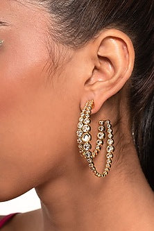Gold Plated CZ & Mirror Double Layered Hoop Earrings