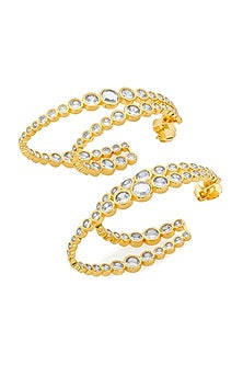 Gold Plated CZ & Mirror Double Layered Hoop Earrings