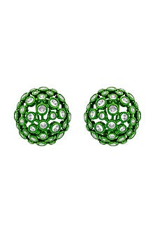 Green CZ Mesh Stud Earrings