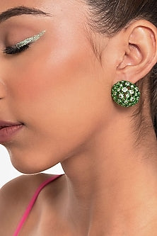 Green CZ Mesh Stud Earrings