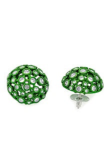 Green CZ Mesh Stud Earrings