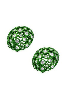 Green CZ Mesh Stud Earrings