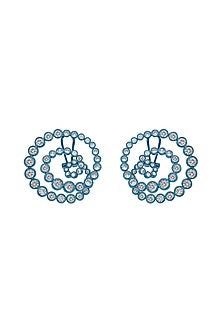 Aqua Blue CZ & Mirror Swirl Hoop Earrings
