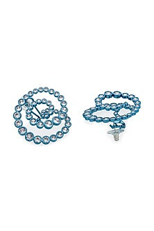 Aqua Blue CZ & Mirror Swirl Hoop Earrings