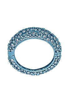 Aqua Blue CZ Handcrafted Oval Hinge Bangle