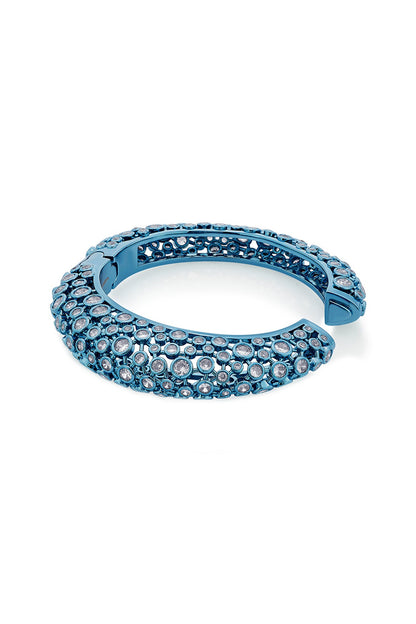 Aqua Blue CZ Handcrafted Oval Hinge Bangle
