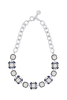 Black Rhodium Finish Blue Lapis Stone & Crystal Choker Necklace