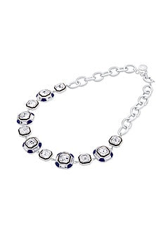 Black Rhodium Finish Blue Lapis Stone & Crystal Choker Necklace