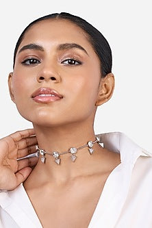 Black Rhodium Finish Crystal Pyramid Choker Necklace