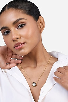 Gold Plated Synthetic Stone & Crystal Chain Link Long Necklace