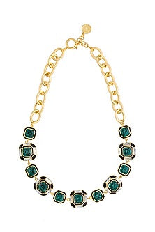 Gold Plated Green Synthetic Stone & Crystal Choker Necklace