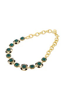 Gold Plated Green Synthetic Stone & Crystal Choker Necklace