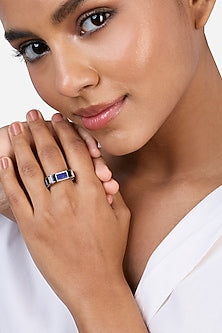 Black Rhodium Finish Blue Lapis Stone & CZ Ring