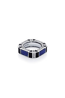 Black Rhodium Finish Blue Lapis Stone & CZ Ring