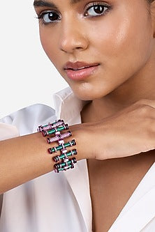 Hyper Pink Plated Malachite & Crystal Enameled Cuff