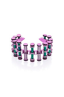 Hyper Pink Plated Malachite & Crystal Enameled Cuff