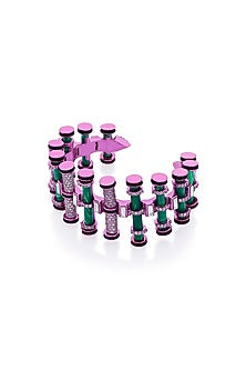 Hyper Pink Plated Malachite & Crystal Enameled Cuff