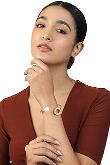 Gold Plated Mirror & Pearl Cuff Bracelet