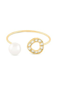 Gold Plated Mirror & Pearl Cuff Bracelet