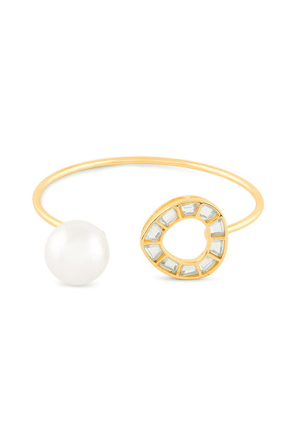 Gold Plated Mirror & Pearl Cuff Bracelet