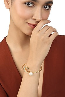 Gold Plated Mirror & Pearl Cuff Bracelet