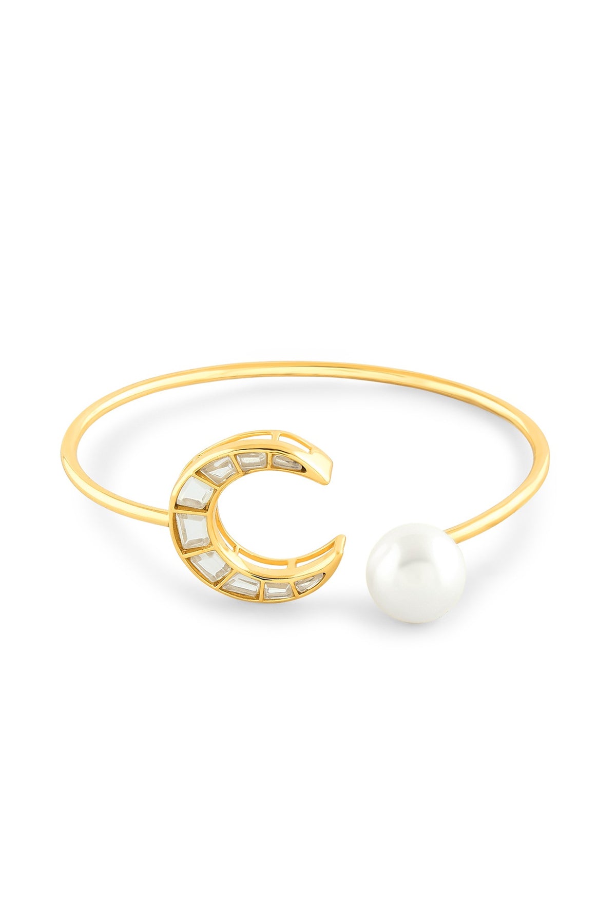 Gold Plated Mirror & Pearl Cuff Bracelet