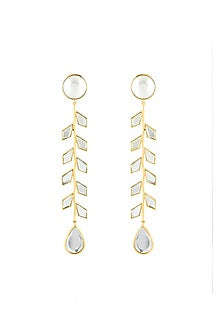 Gold Plated Pearl & CZ Stones Dangler Earrings