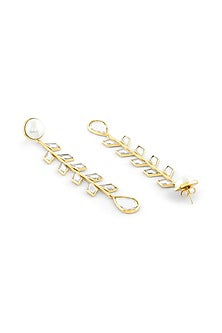 Gold Plated Pearl & CZ Stones Dangler Earrings