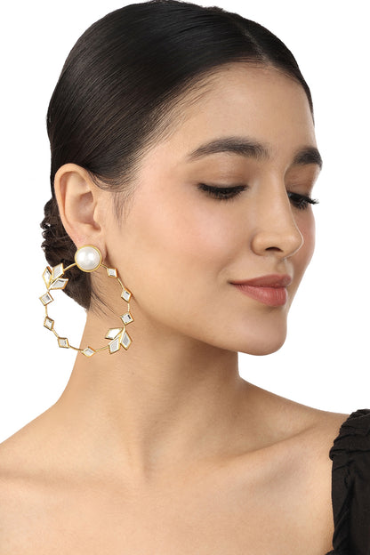 Gold Plated Pearl & CZ Stones Hoop Earrings