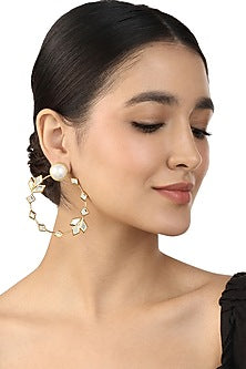 Gold Plated Pearl & CZ Stones Hoop Earrings