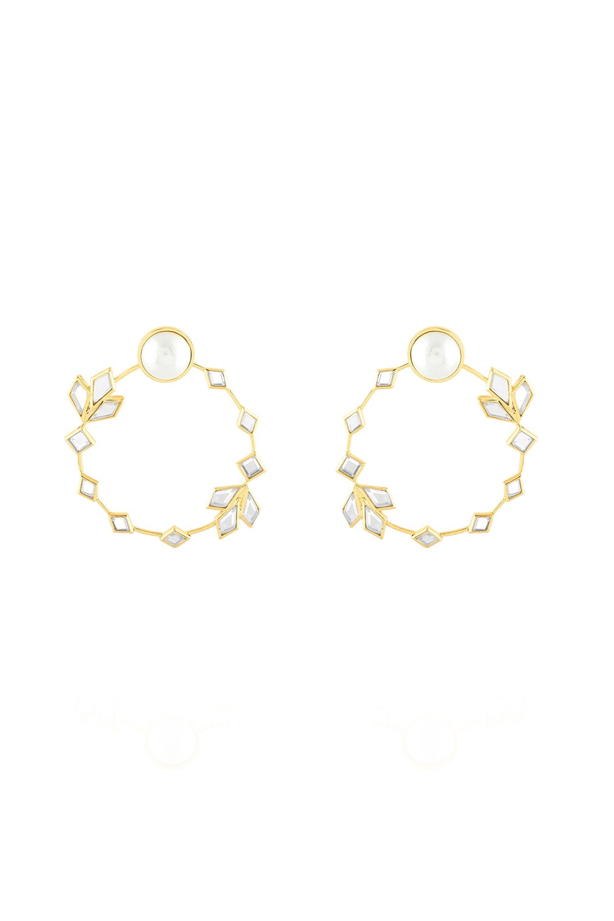 Gold Plated Pearl & CZ Stones Hoop Earrings