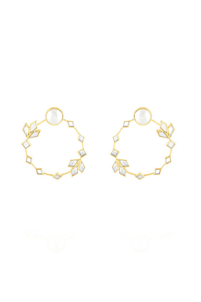 Gold Plated Pearl & CZ Stones Hoop Earrings