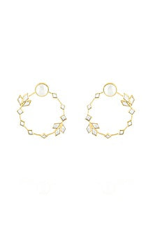 Gold Plated Pearl & CZ Stones Hoop Earrings