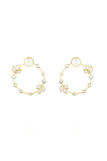 Gold Plated Pearl & CZ Stones Hoop Earrings